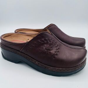 Women’s Klogs USA Portofino Mules Clogs Brown Leather Slip Resistant Slip On 9 W